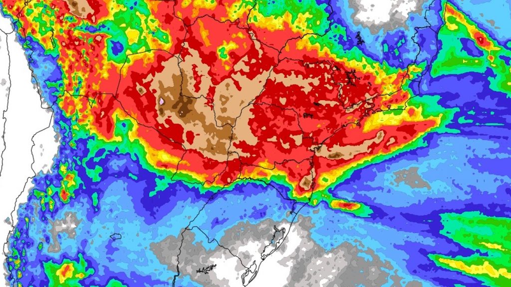 Chuva volumosa entre o Centro-Oeste, Sul e o Sudeste do Brasil