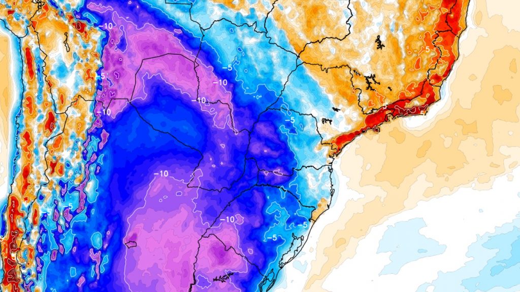 Forte massa de ar frio para novembro ingressa no Brasil e trará geada