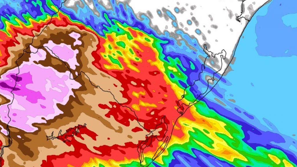 Cenário de grave perigo por chuva entre o Uruguai e o Oeste gaúcho