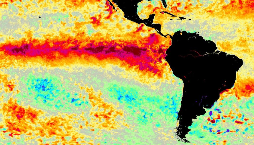 El Niño de 2023-2024 ao redor do seu pico de intensidade