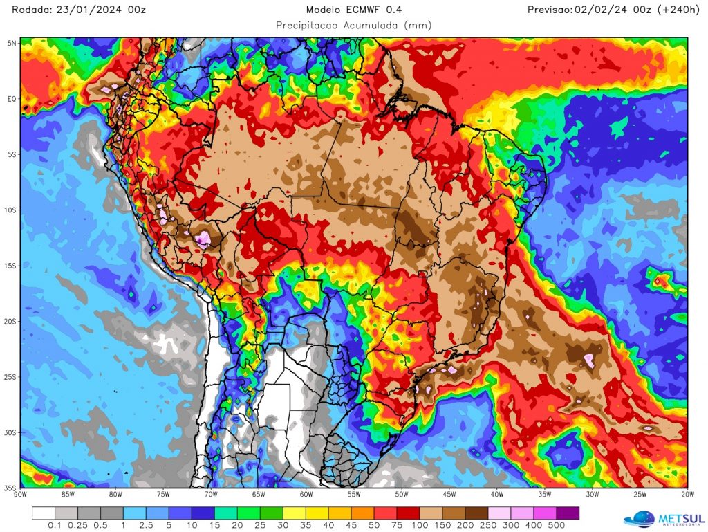 Previsão do tempo: tendência de chuva para dez dias (23/01/2024)