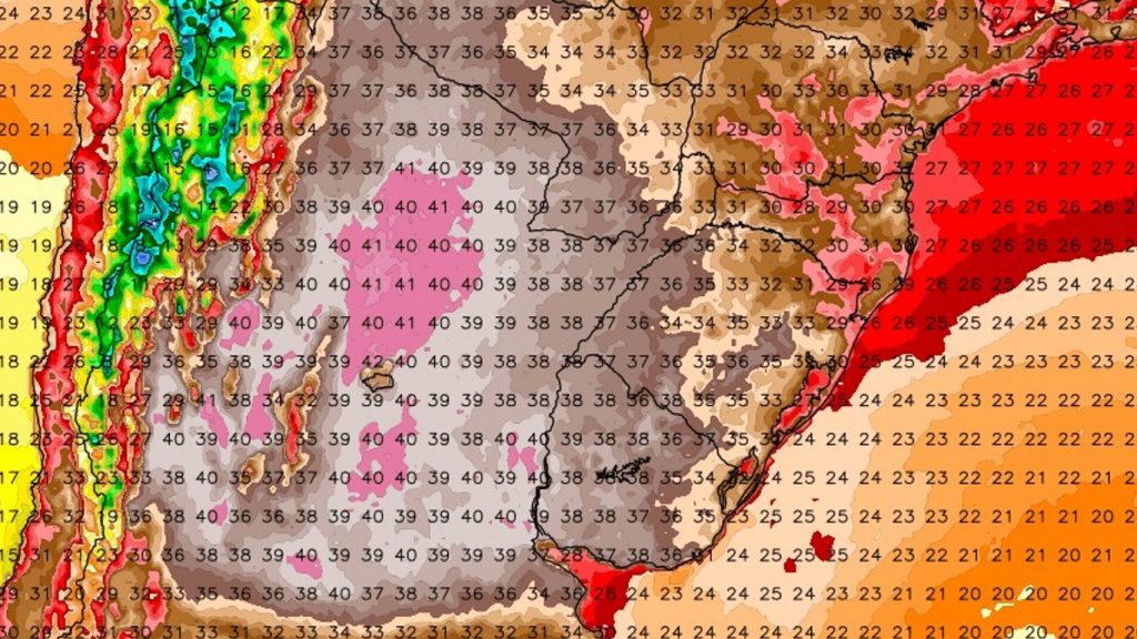 Centro da bolha de calor avançará da Argentina para o Sul do Brasil