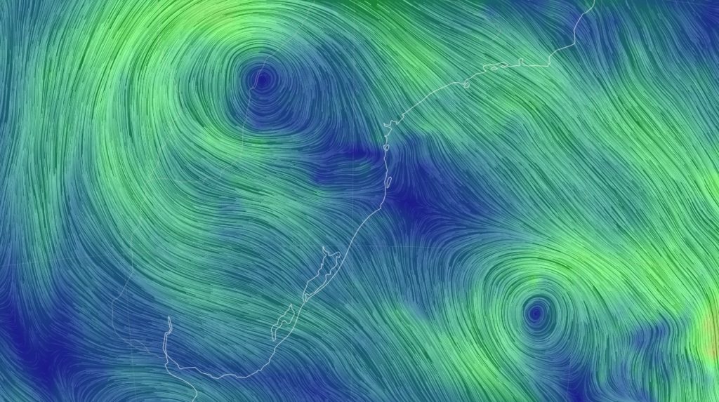 Duas circulações ciclônicas criam situação inusitada no Sul do Brasil