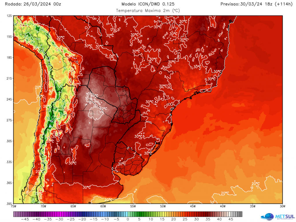 Calor de 40°C nos últimos dias de março no Cone Sul