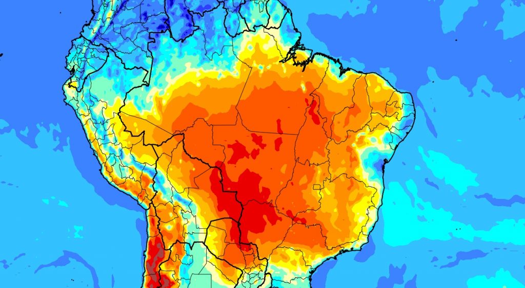 Enorme massa de ar seco cobre o Brasil com calor perto de 40ºC e fogo