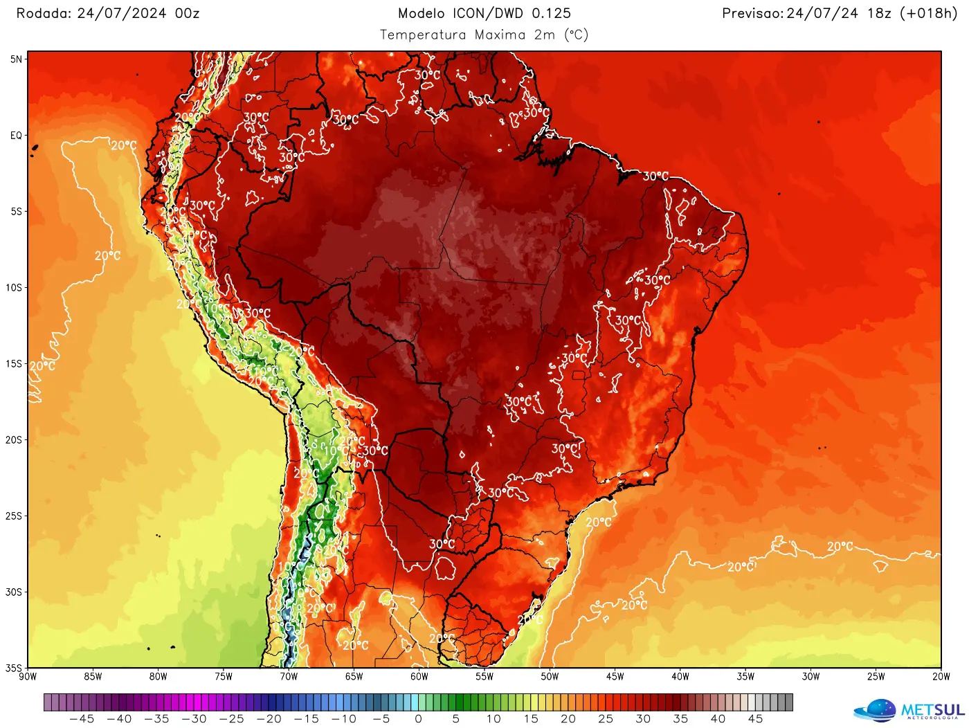 Mapa de calor no Brasil