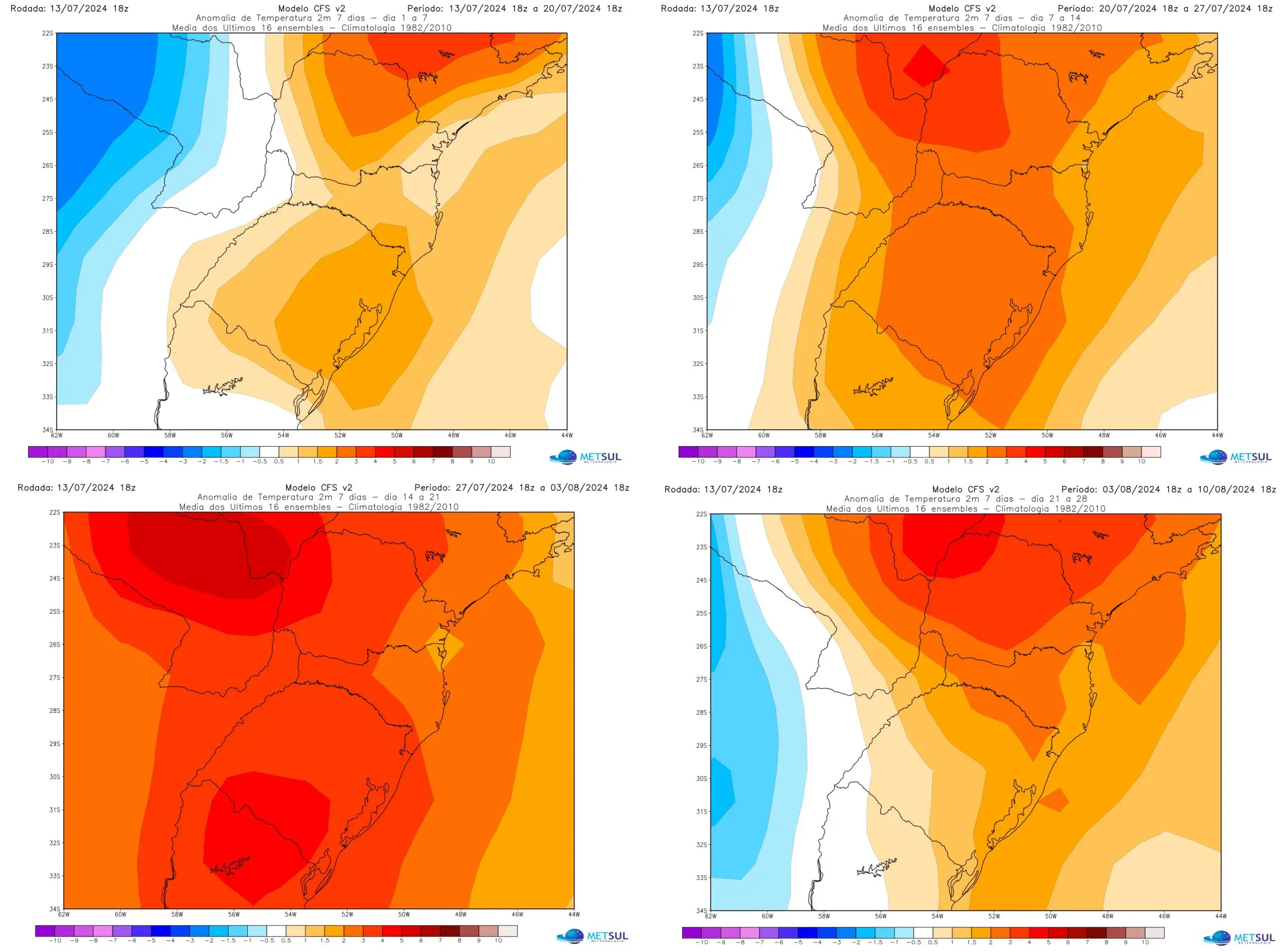 Mapas do modelo CFS mostrando menos frio nas próximas semanas de inverno 