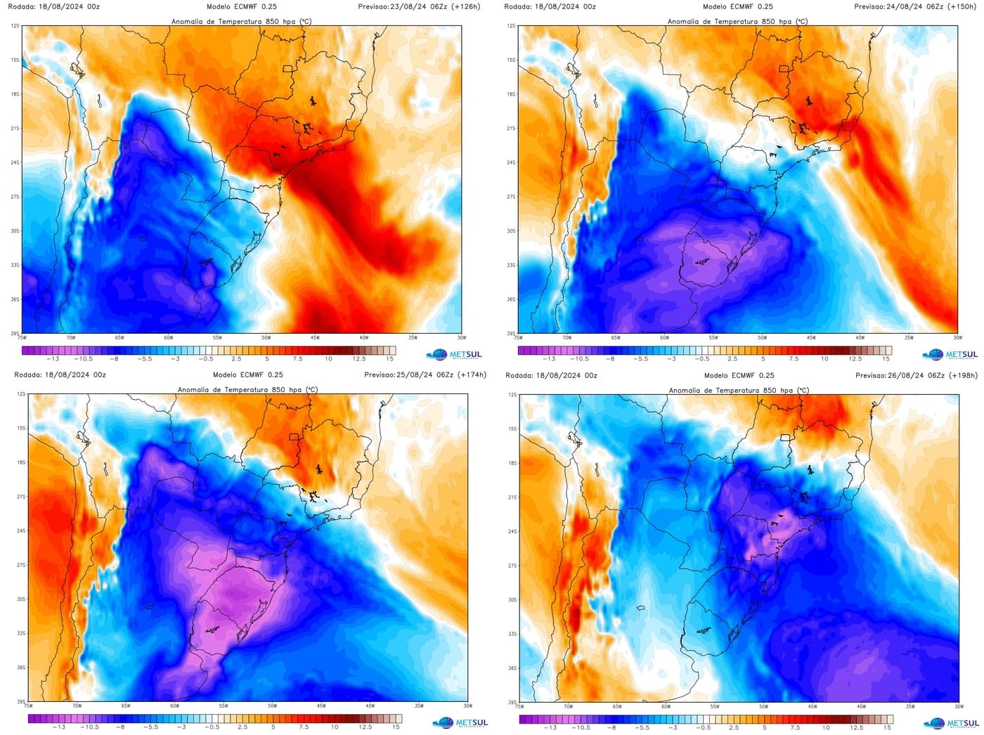 Mapas mostram avanço do ar frio