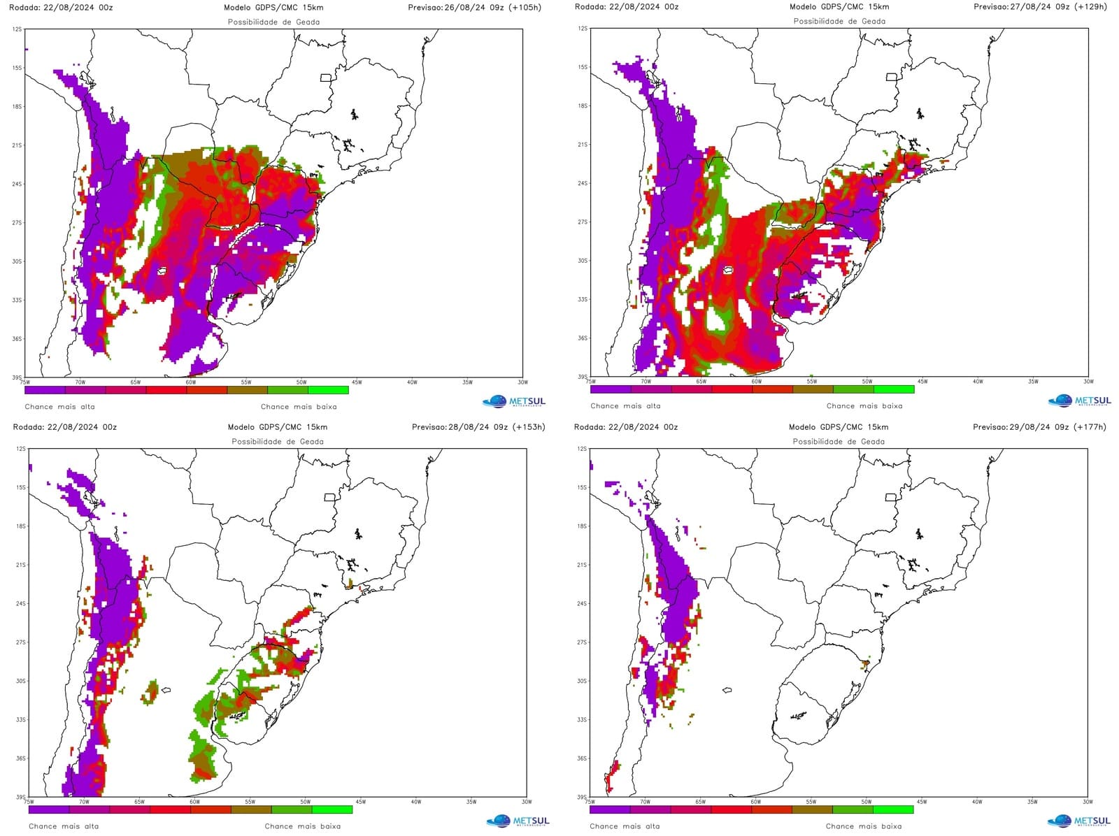 Mapas de geada pela onda de frio