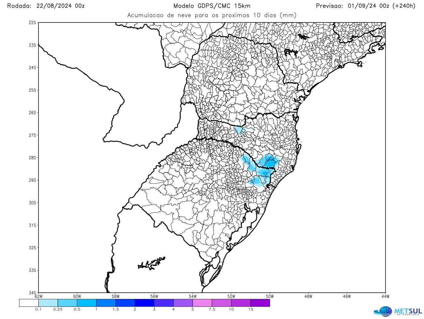 Mapa da neve pela onda de frio