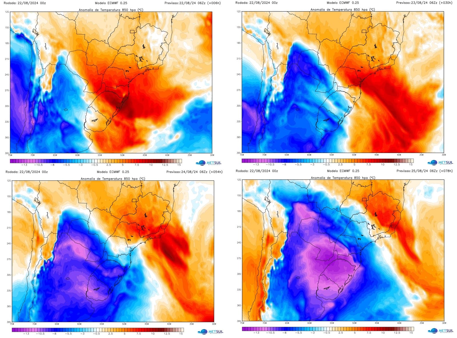 Mapa do avanço da onda de frio dia a dia