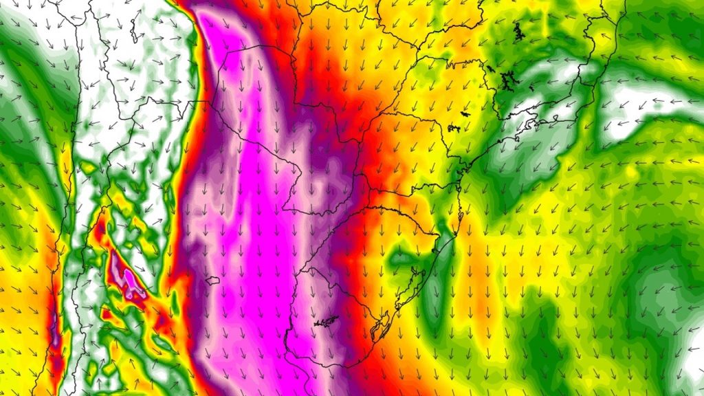 Poderosa corrente de jato em baixos níveis trará vento forte e calorão