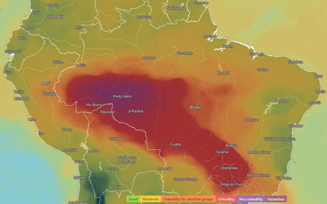 Qualidade do ar insalubre em nove estados e Distrito Federal Dados mostram qualidade do ar ruim a péssima em estados do Norte, Centro-Oeste e o Sudeste do Brasil neste domingo
