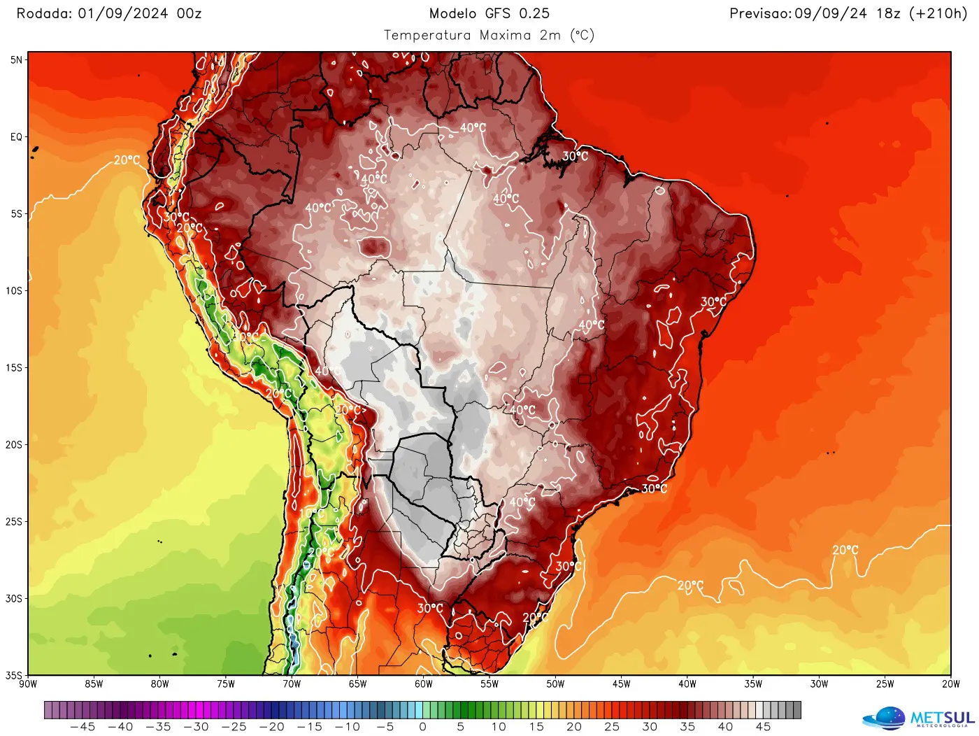 Mapa da onda de calor no Brasil 