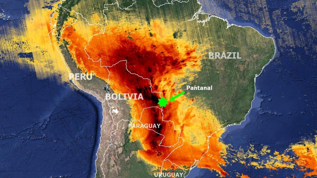 Monóxido de carbono atinge níveis altíssimos em parte do Brasil