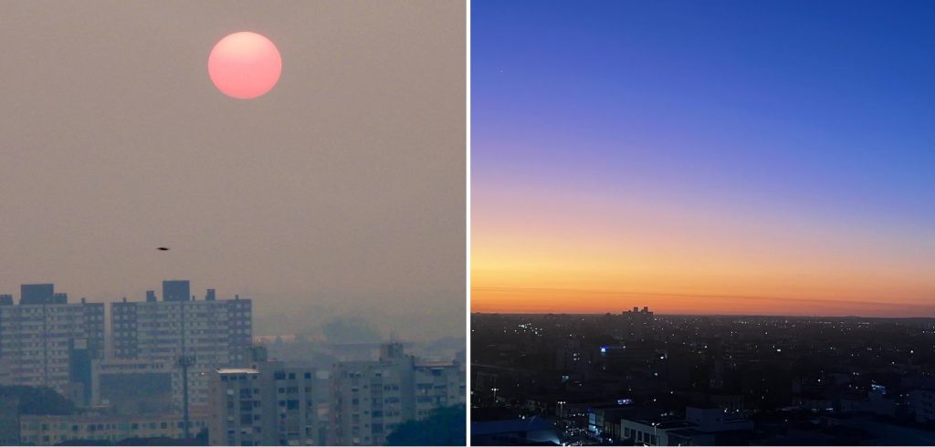 A incrível diferença do céu em Porto Alegre com e sem fumaça