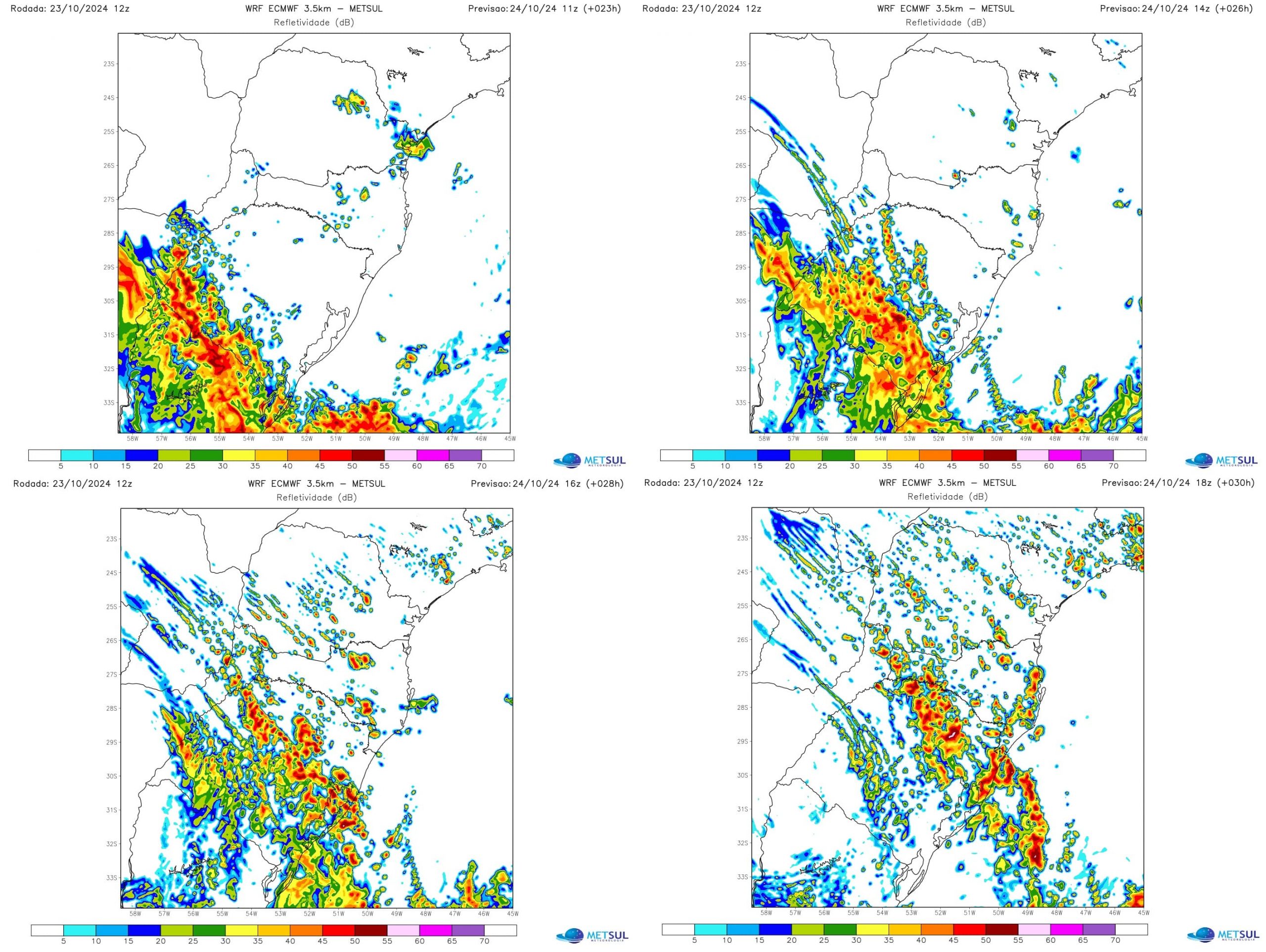 Mapa do modelo WRF do avanço da instabilidade do ciclone