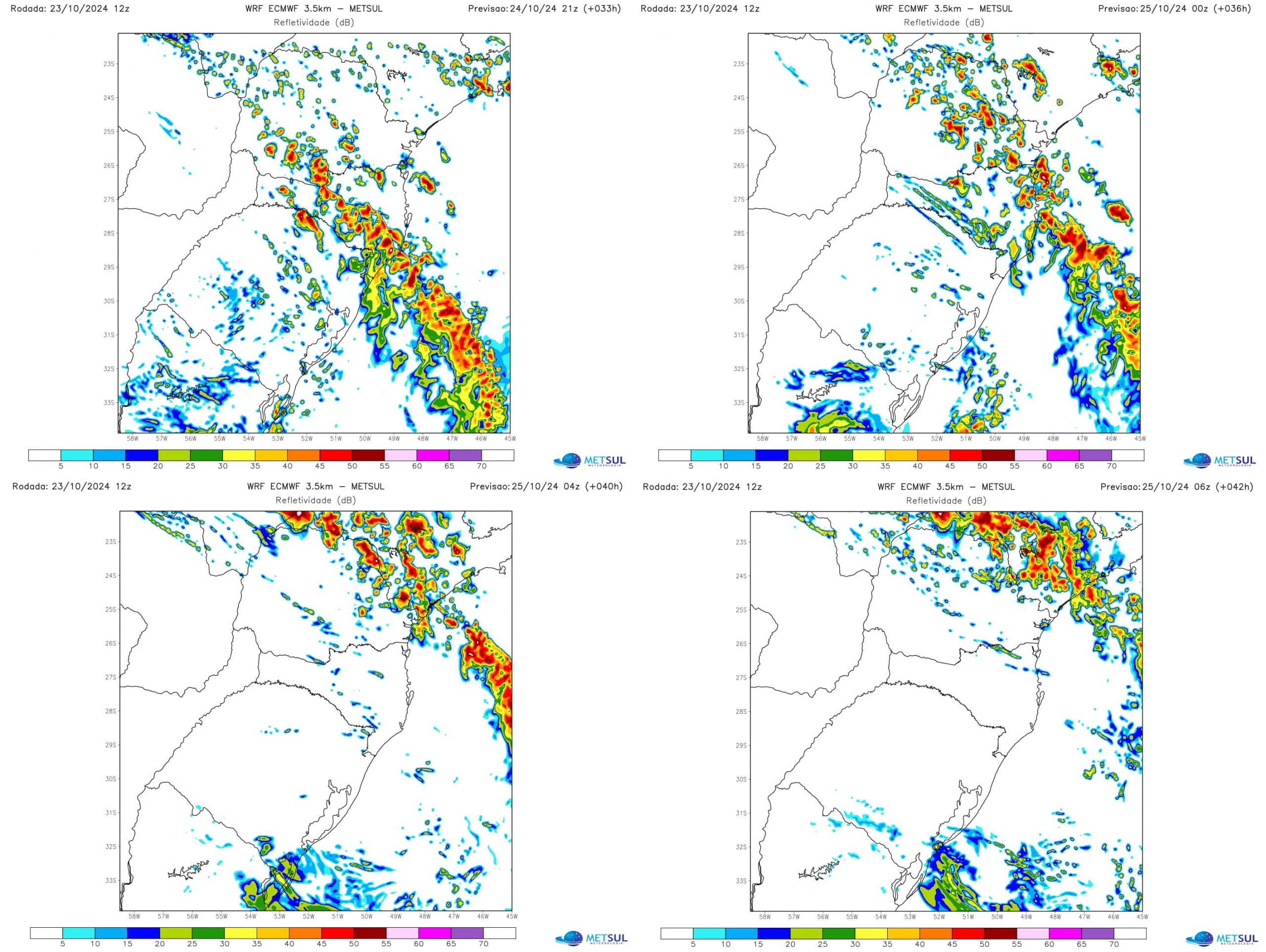 Mapa do modelo WRF do avanço da instabilidade do ciclone