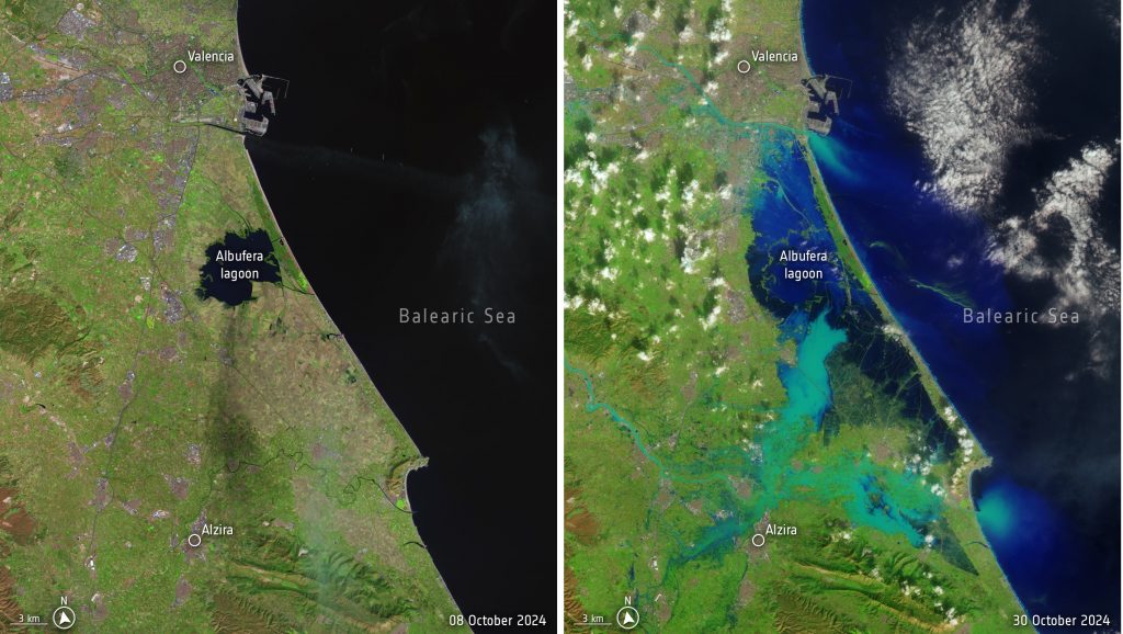 Antes e depois: satélite mostra a dimensão do dilúvio mortal na Espanha