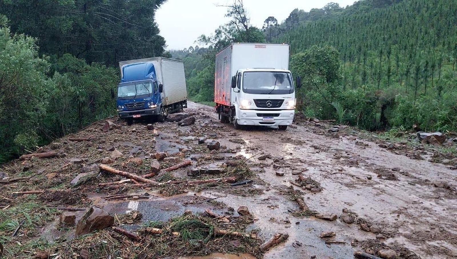 Foto de estrada atingida pela chuva no Paraná