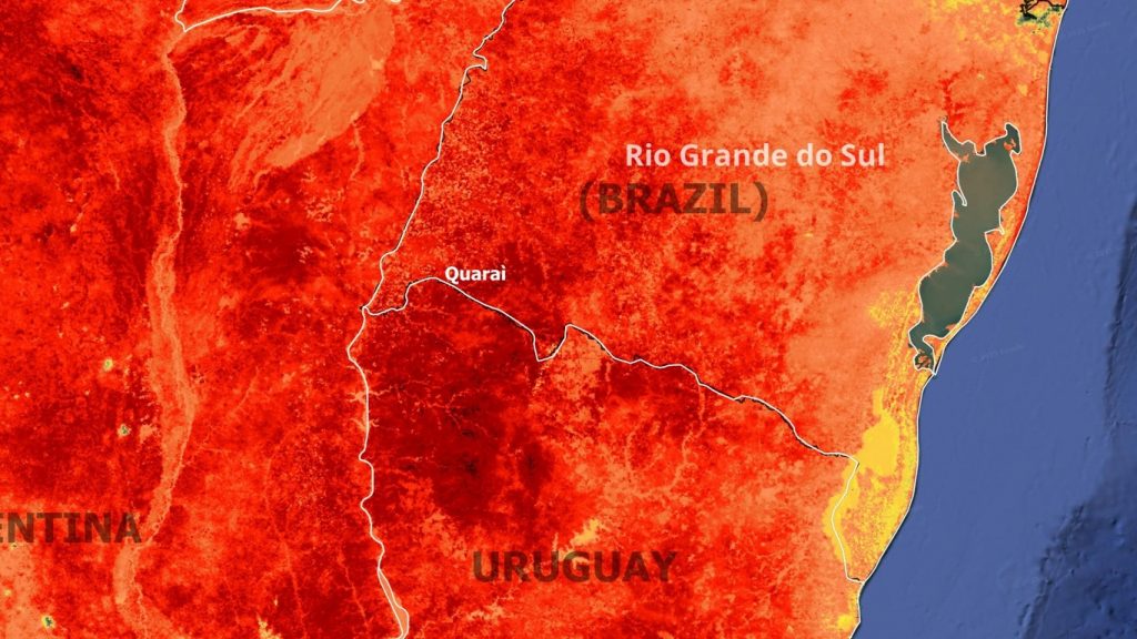 Satélite europeu registra calor extremo no Rio Grande do Sul