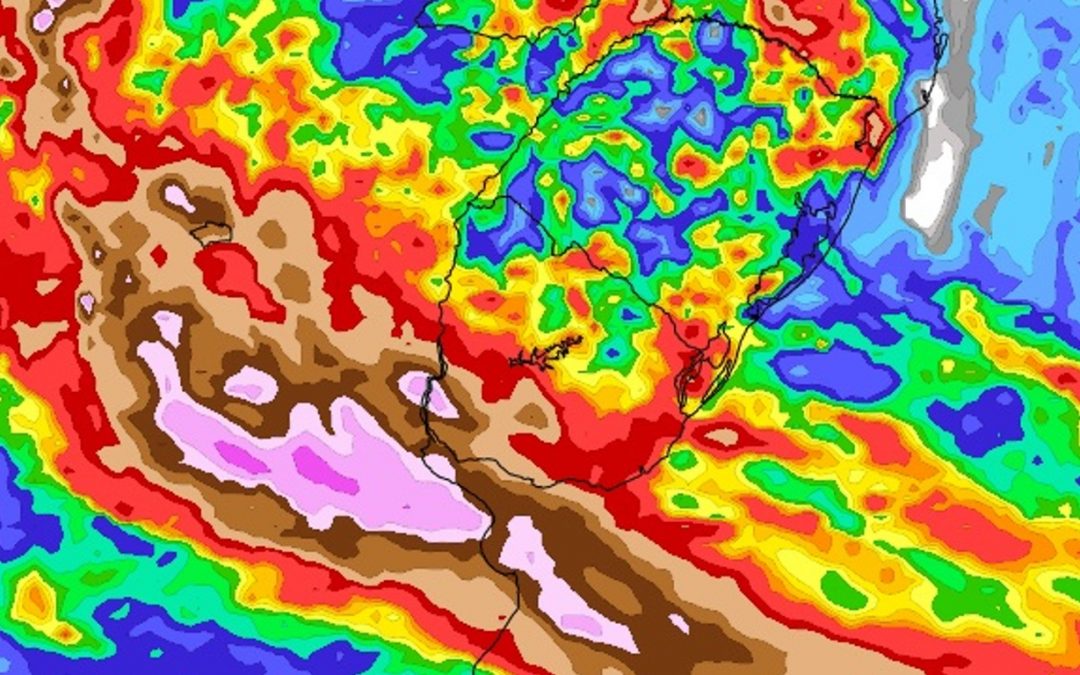 Modelos chegam a indicar chuva de 300 mm a 500 mm na Argentina Cresce a preocupção com chuva excessiva a extrema em províncias do Centro da Argentin que deve trazer enchentes