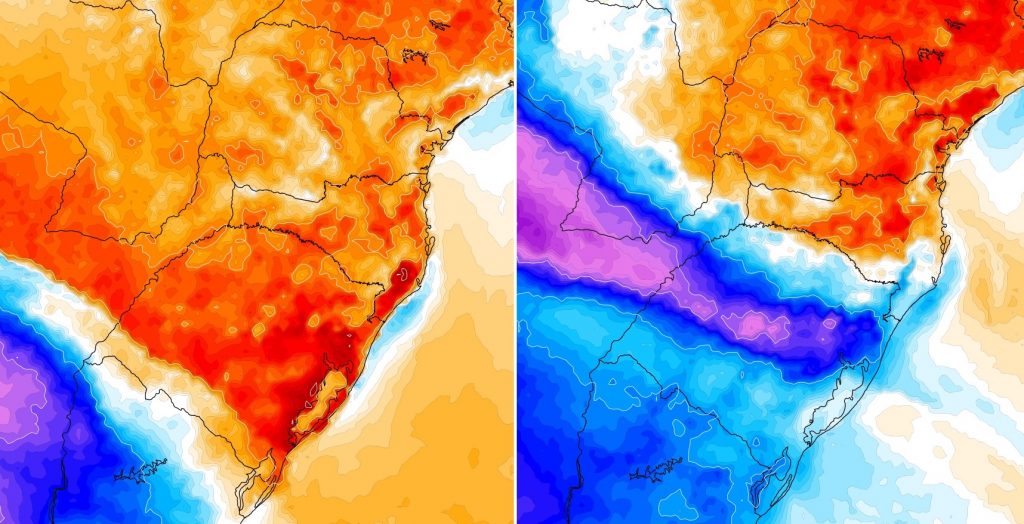 Frente fria vai derrubar a temperatura de 40ºC para 10ºC em 36 horas
