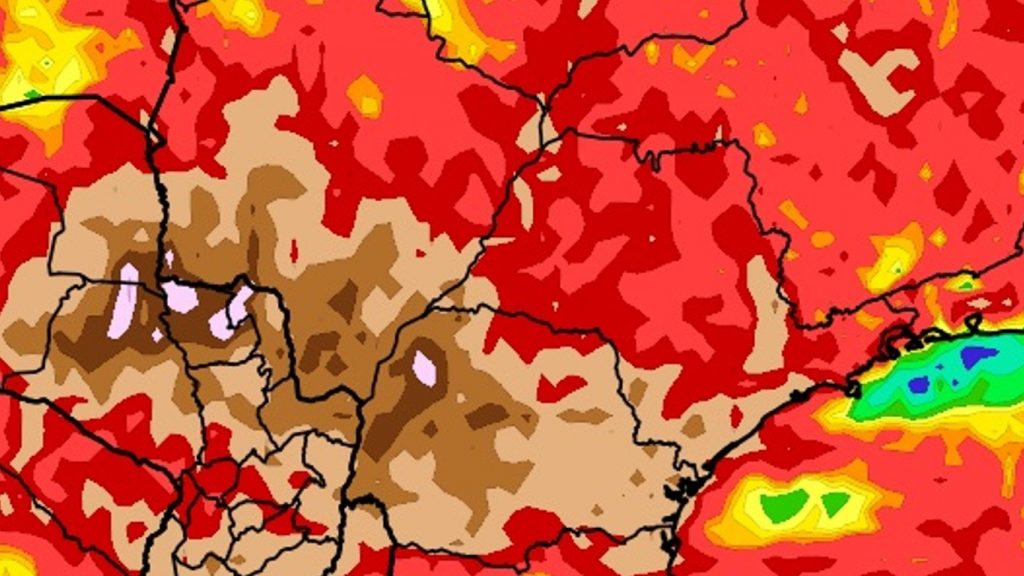 Chuva terá volumes altos entre o Sul, Centro-Oeste e Sudeste do Brasil