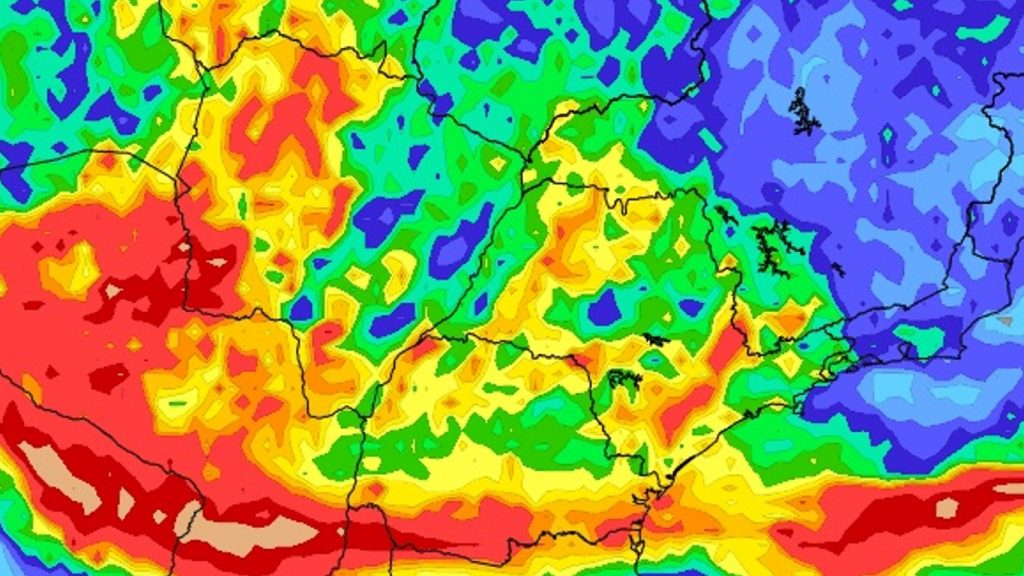 Novo episódio de chuva entre o Sul, Centro-Oeste e o Sudeste do Brasil