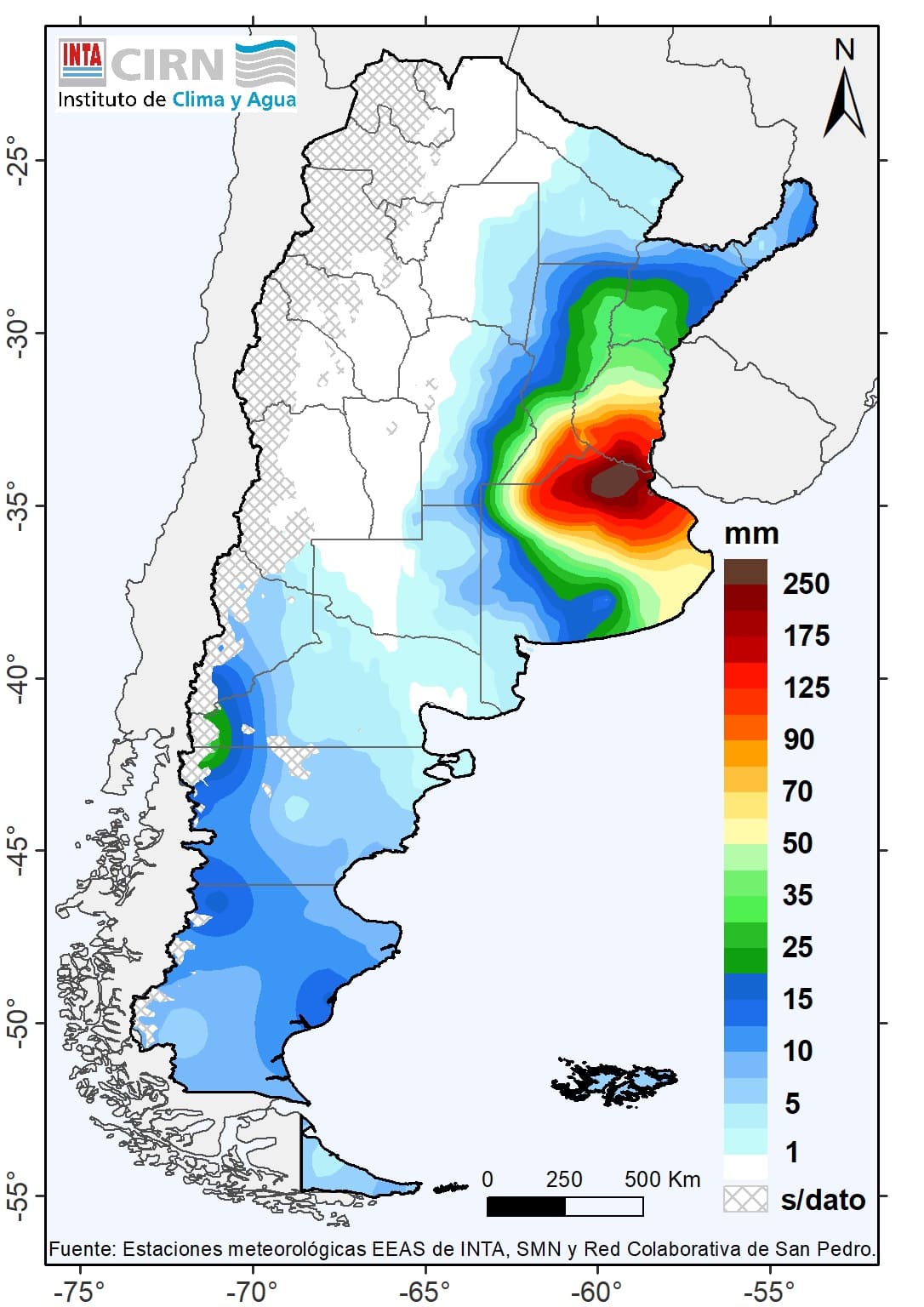 Mapa da chuva que causou enchente na Argentina Mapa da chuva que causou enchente na Argentina