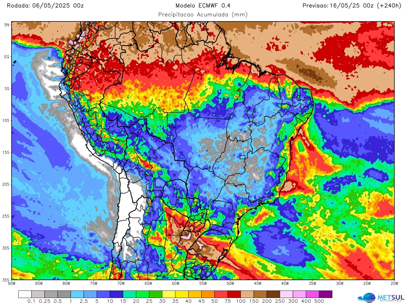 Mapa de chuva no Brasil do modelo ECMWF