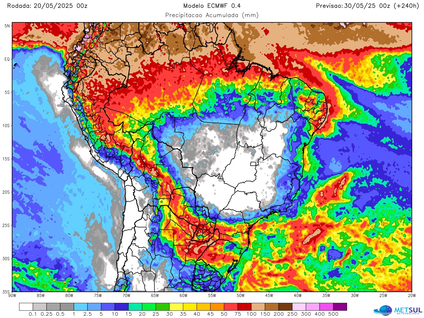 Mapa de chuva do modelo ECMWF no Brasil Mapa de chuva do modelo ECMWF no Brasil