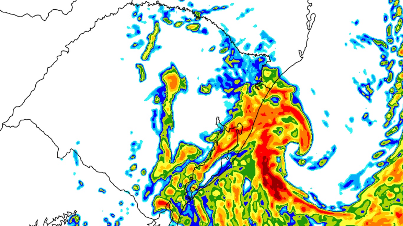 Ciclone extratropical Projeção do modelo WRF mostra ciclone rente à costa