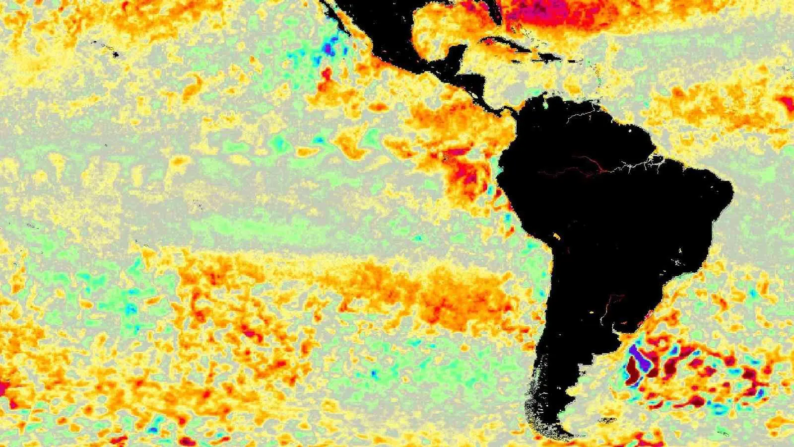 Mapa mostra Pacifico sem El NIño e La Niña