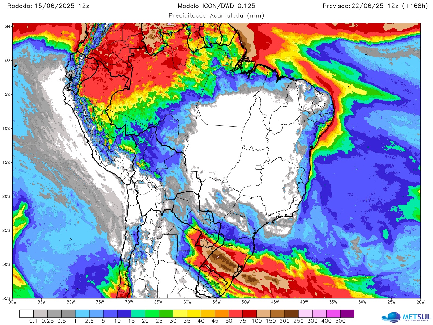Mapa de chuva Mapa de chuva no Brasil na semana do modelo Icon
