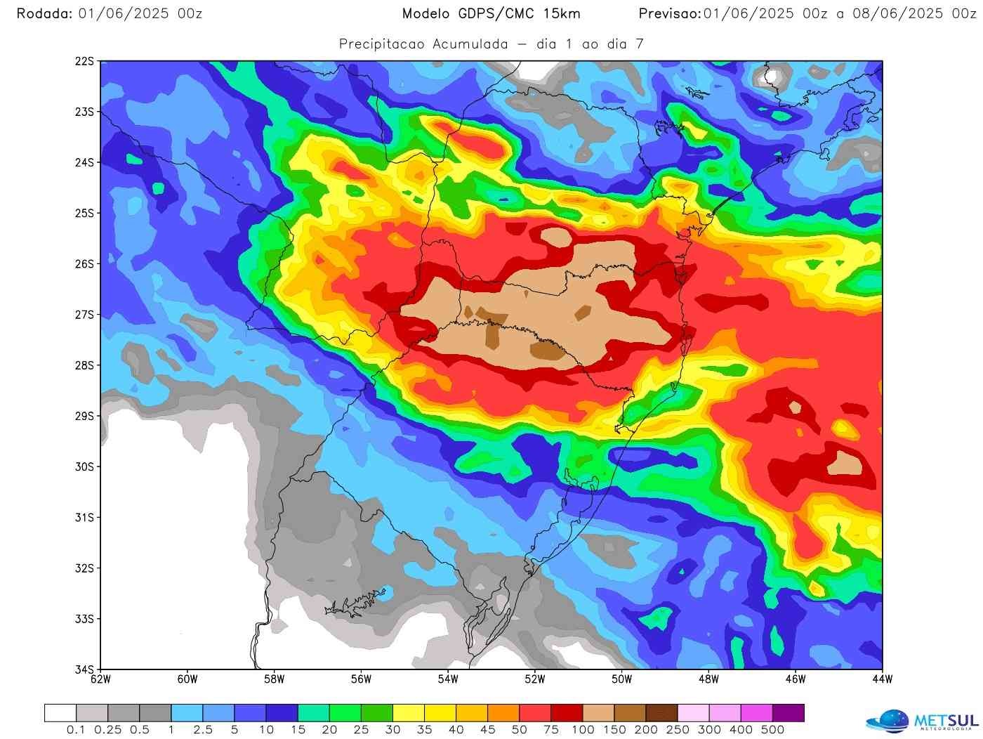 Mapa de chuva do modelo canadense