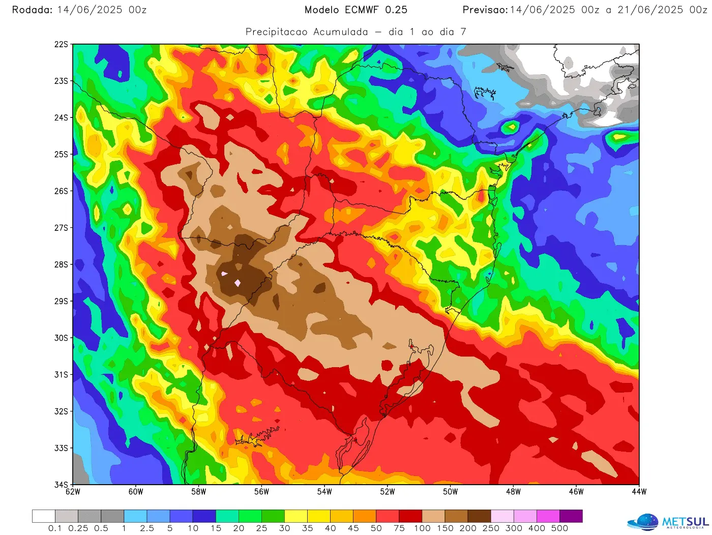 Mapa de chuva do modelo ECMWF