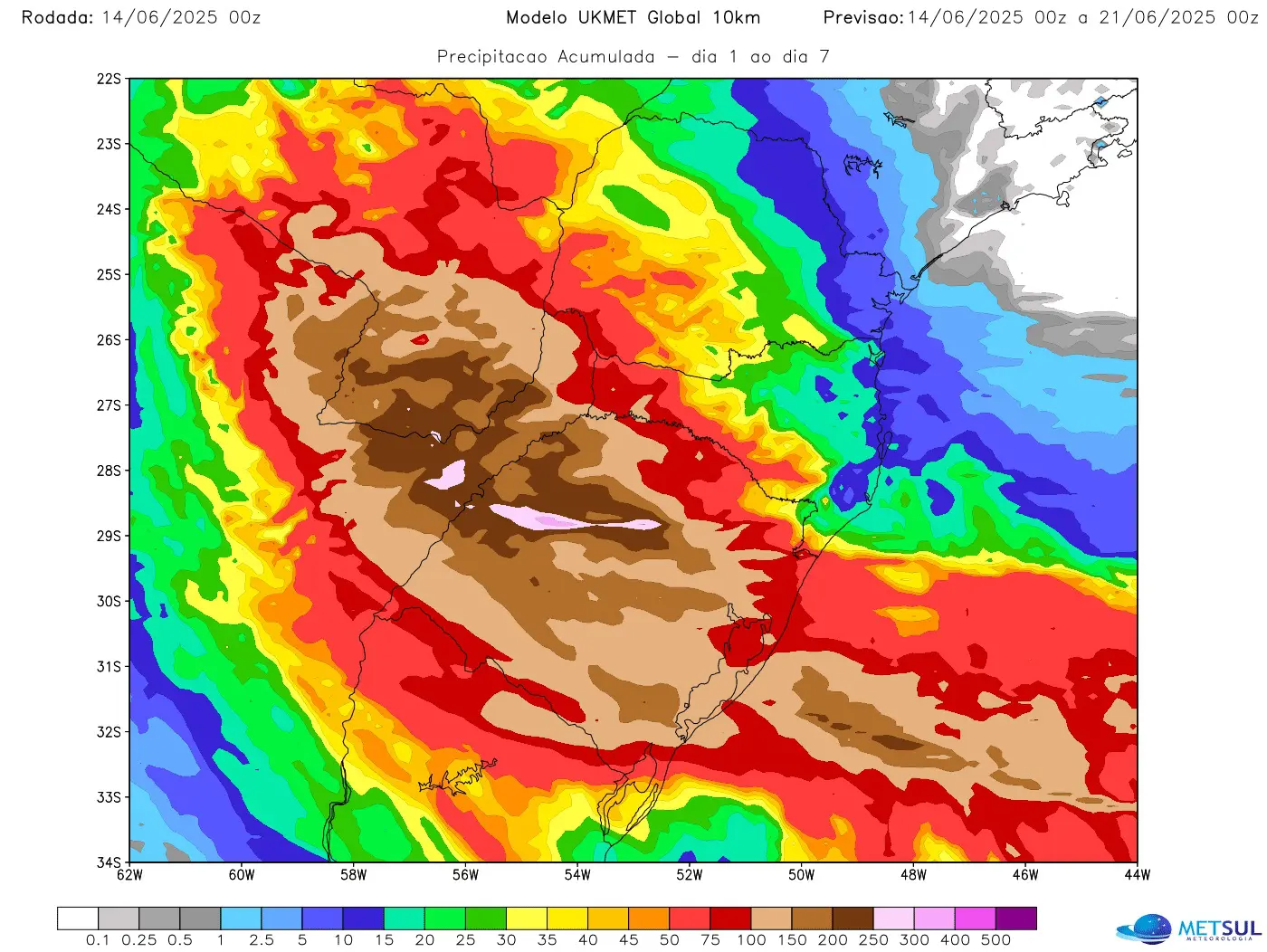Mapa de chuva do modelo UKMET 