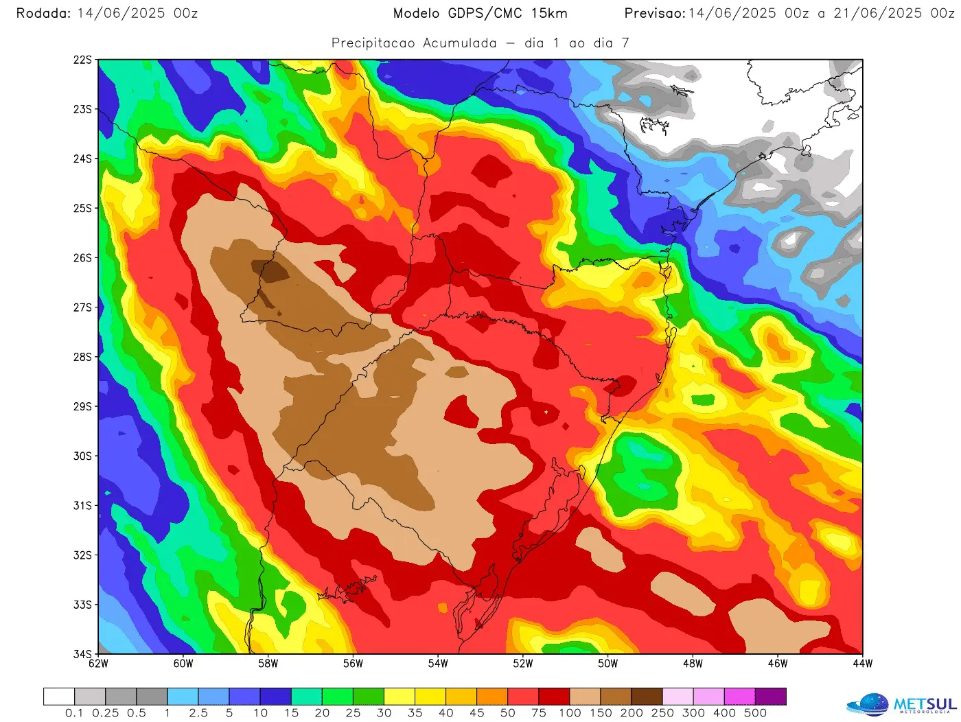 Mapa de chuva do modelo canadense 