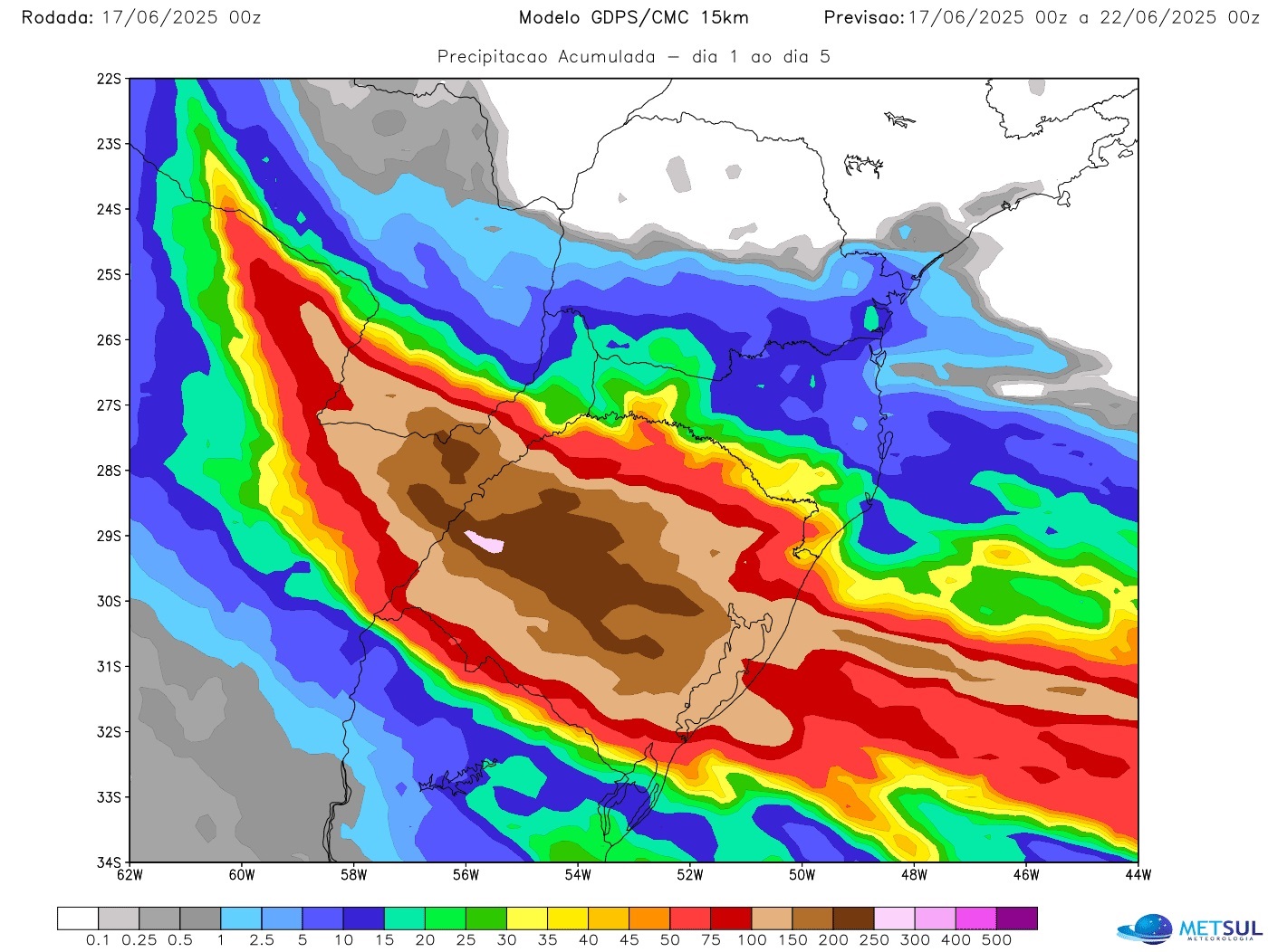 Mapa de chuva do modelo canadense