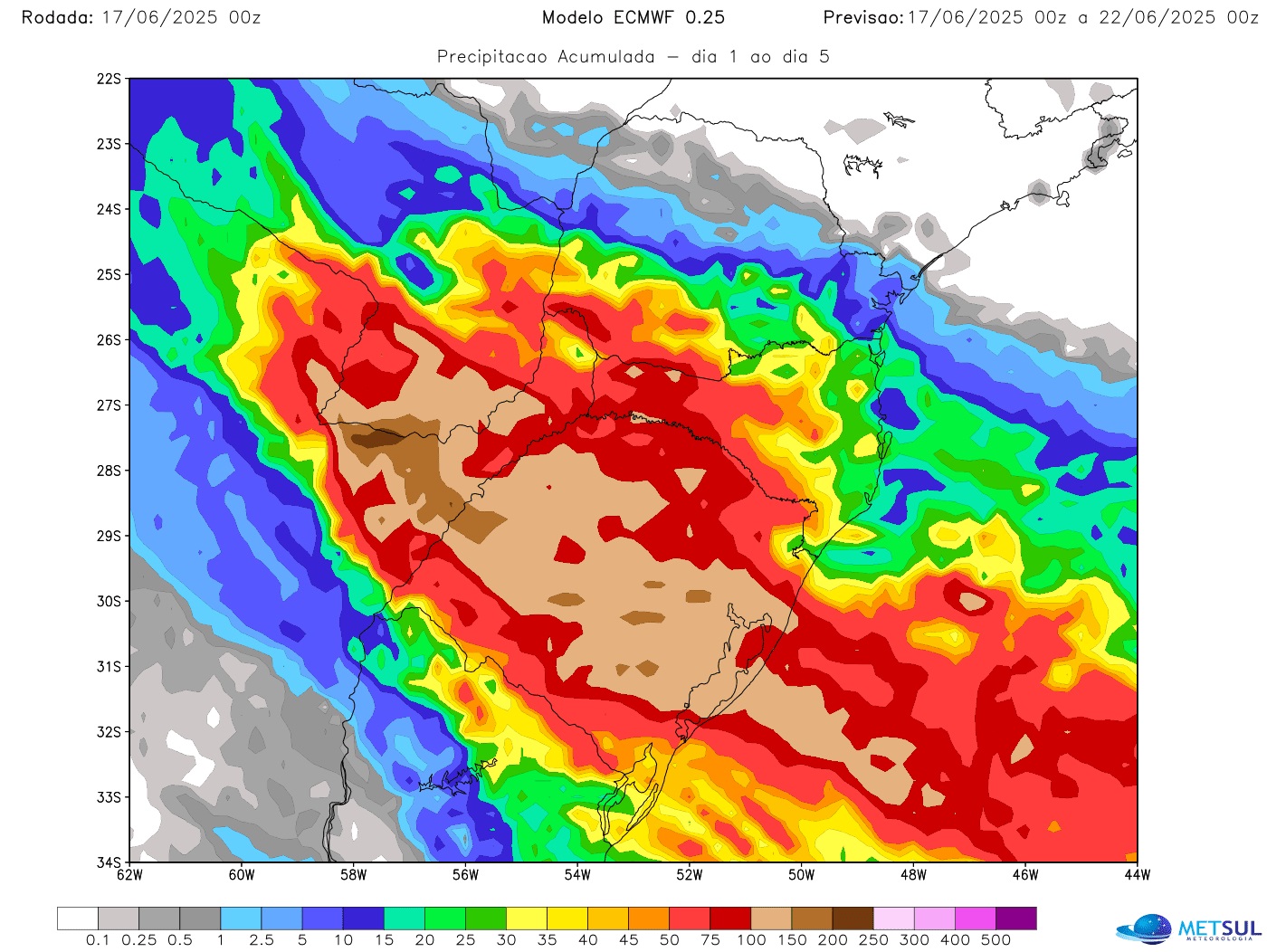 Mapa de chuva do modelo ECMWF