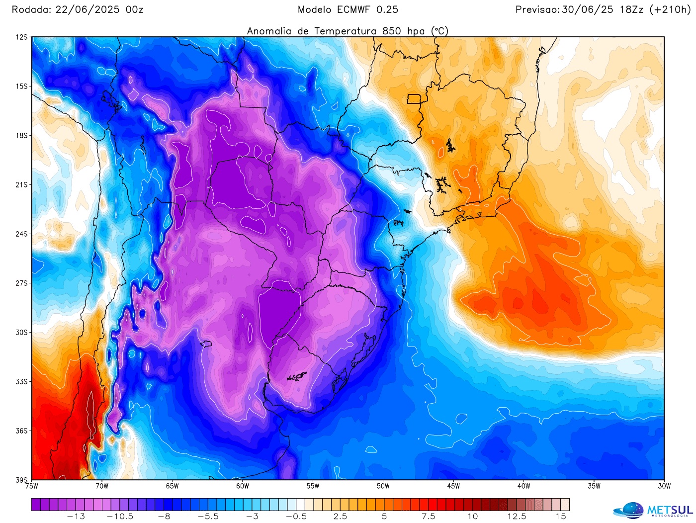Mapa mostra massa de polar que trará segunda parte da onda de frio