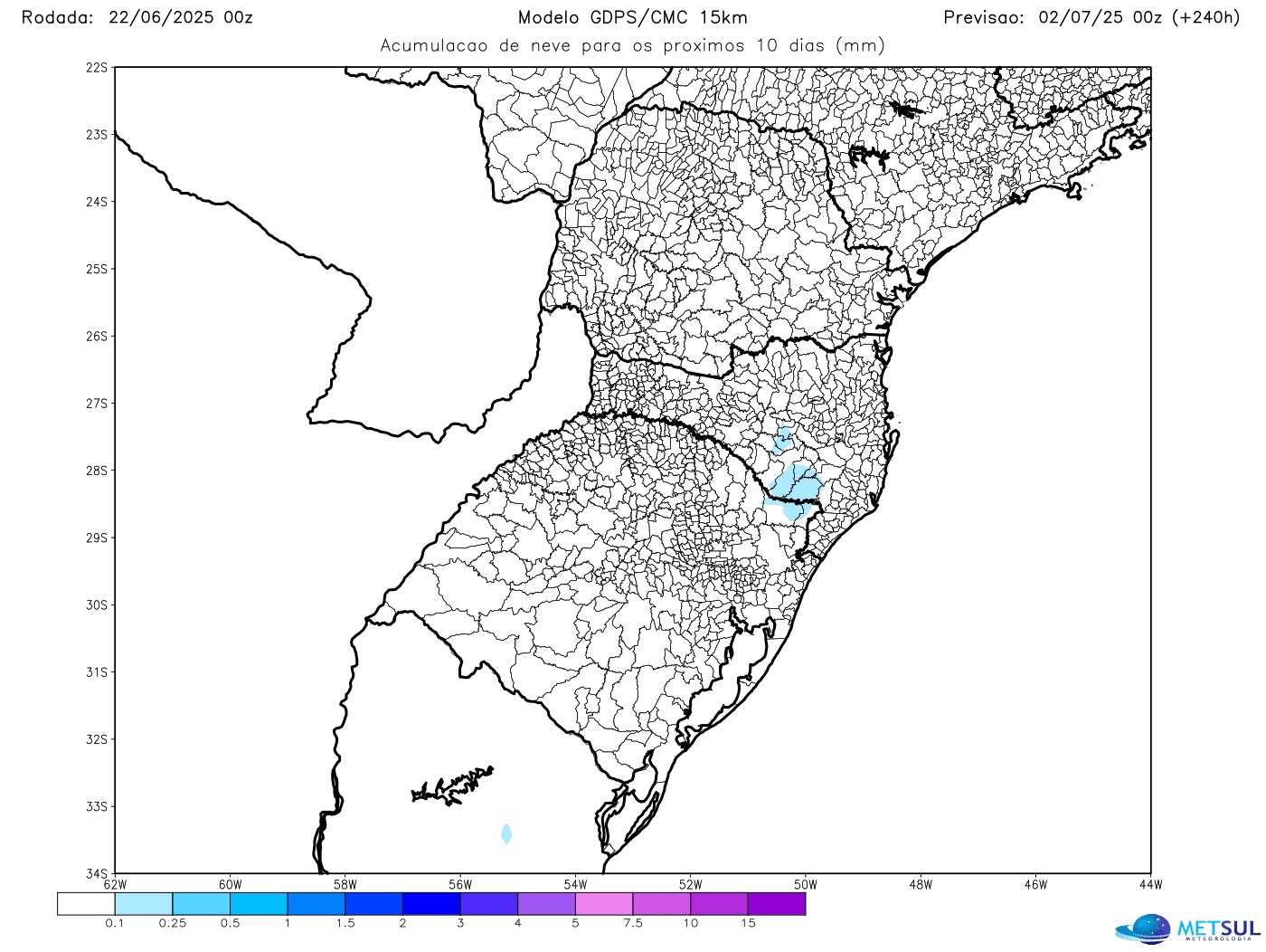 Mapa de chance de neve pela onda de frio