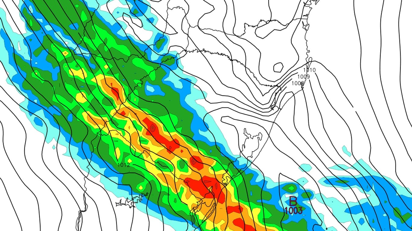 <span class="entry-title-primary">Frente fria provocará segunda rodada de chuva forte e temporais</span> <h2 class="entry-subtitle">Frente fria avança neste sábado pelo Sul do Brasil com chuva e temporais após frente quente com tempestades no Rio Grande do Sul </h2>
