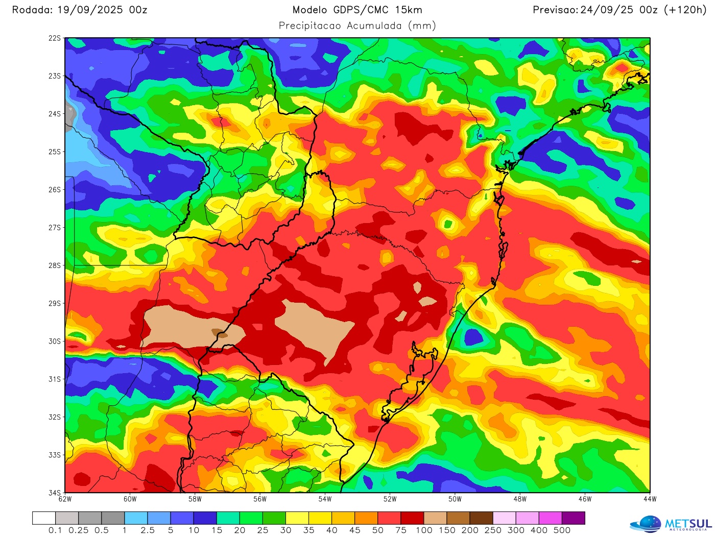 Mapa de chuva do modelo canadense