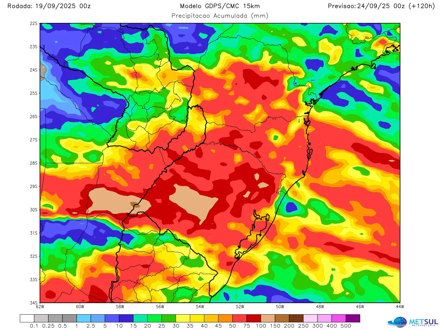 Mapa de chuva do modelo canadense
