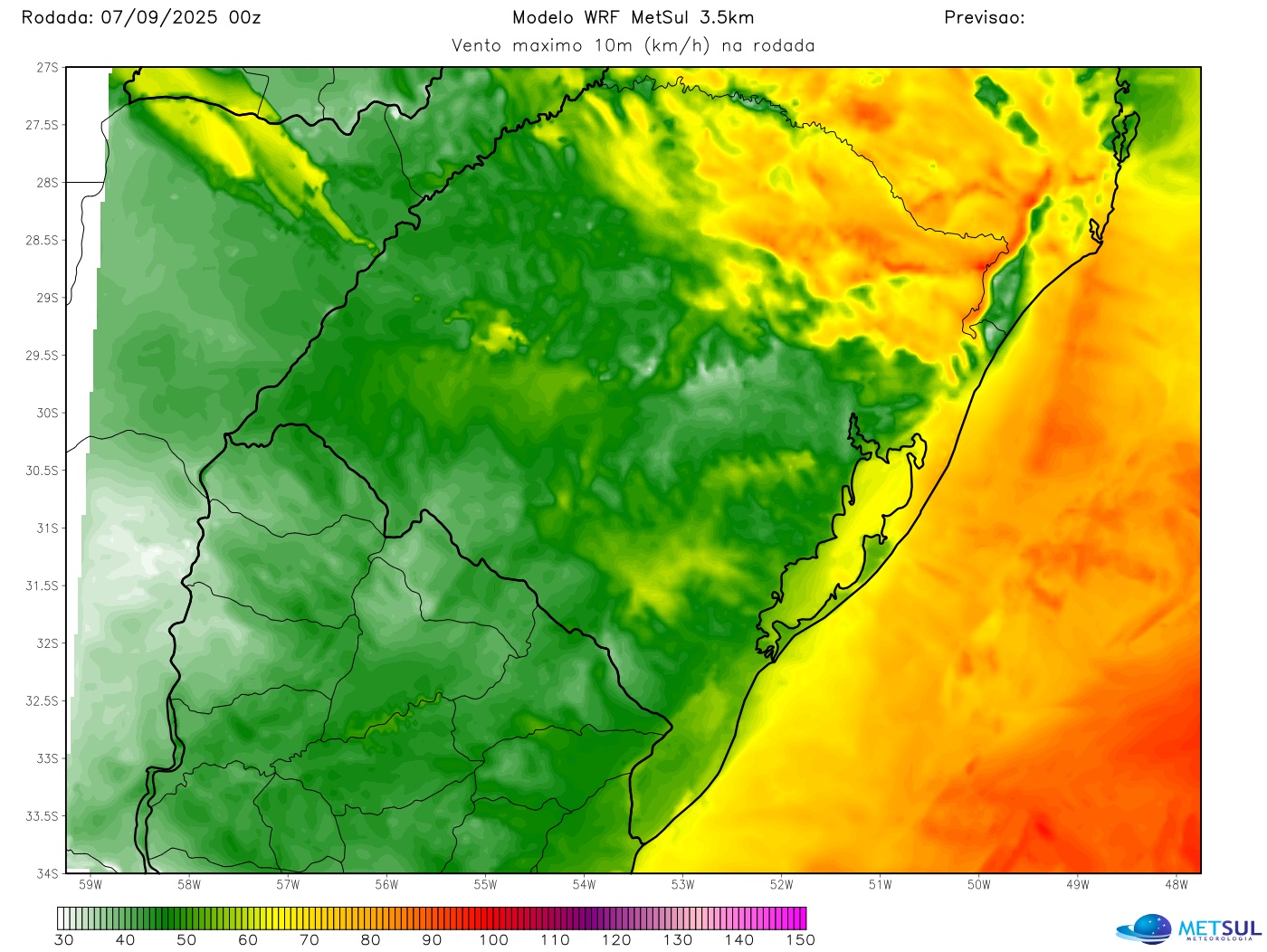 Mapa de vento do modelo WRF