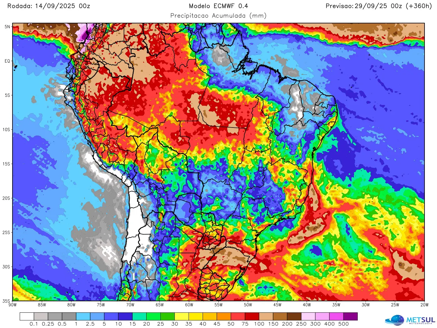Mapa de chuva do modelo europeu para 15 dias 
