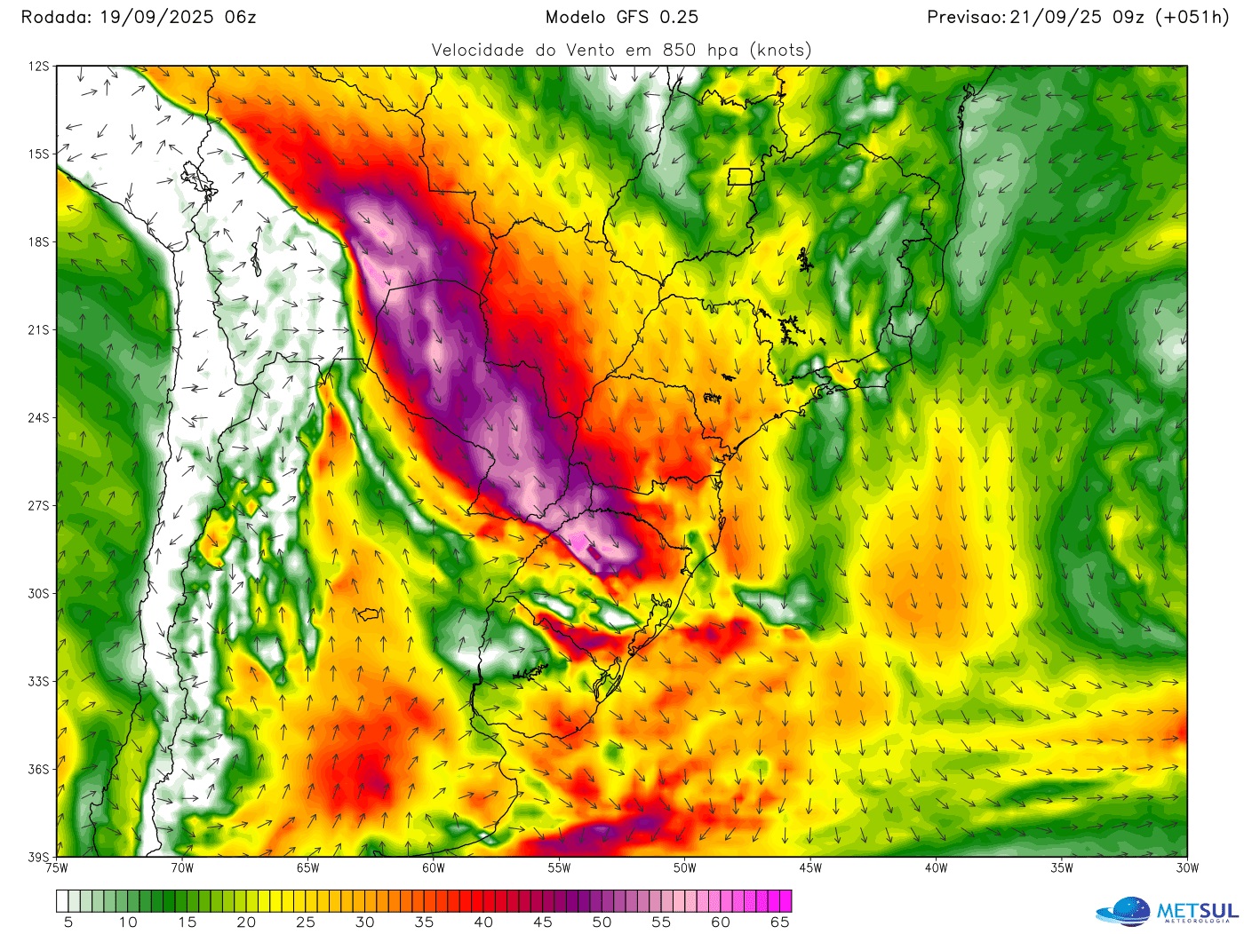 Mapa mostra corrente de jato em baixos níveis 