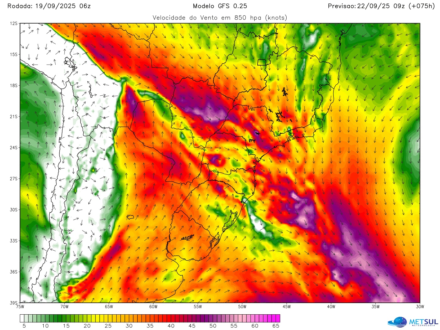 Mapa da corrente de jato em baixos níveis 